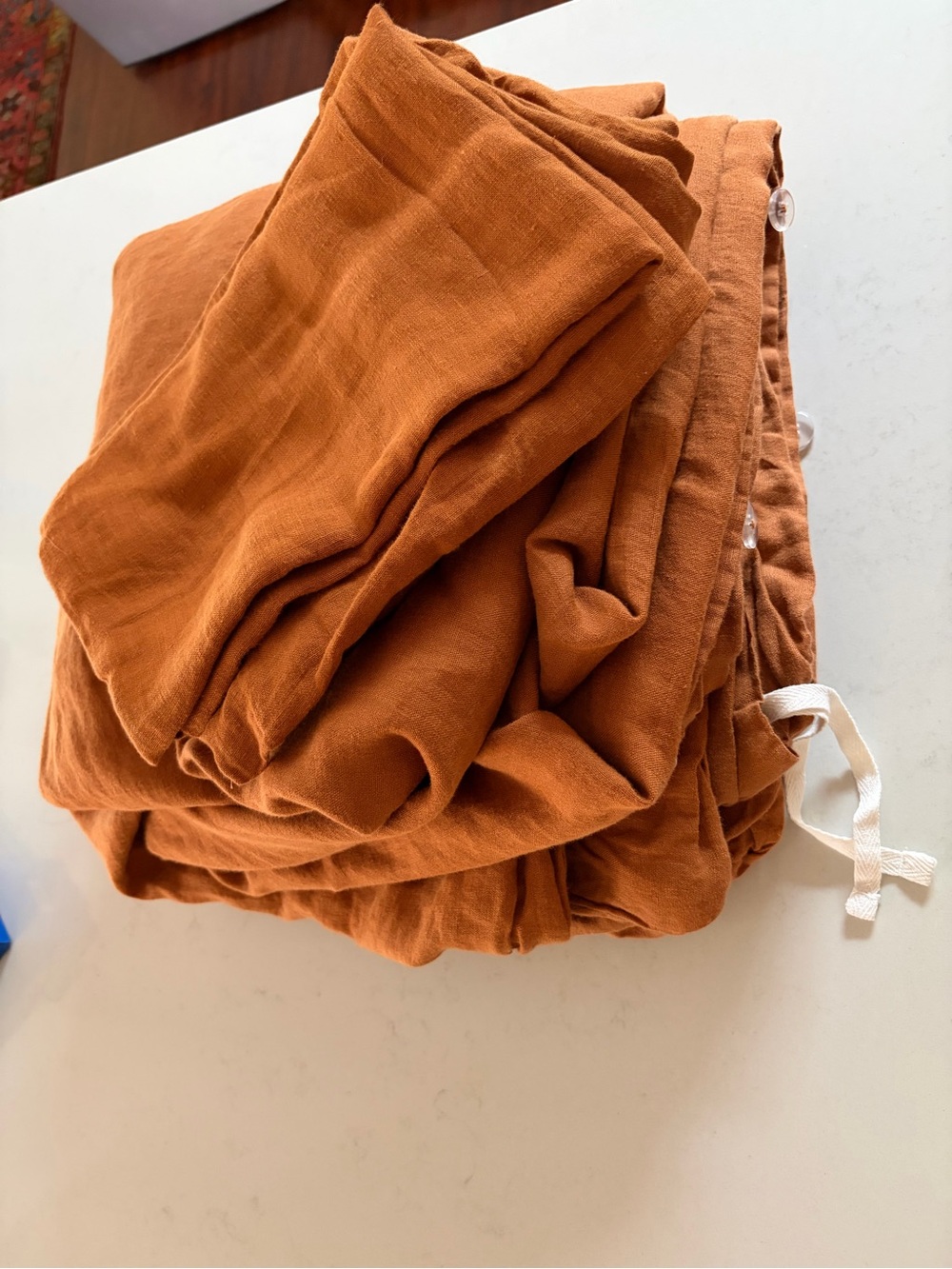 Quince Linen Duvet Cover and Standard Shams in Terracotta - Picture 5 of 9